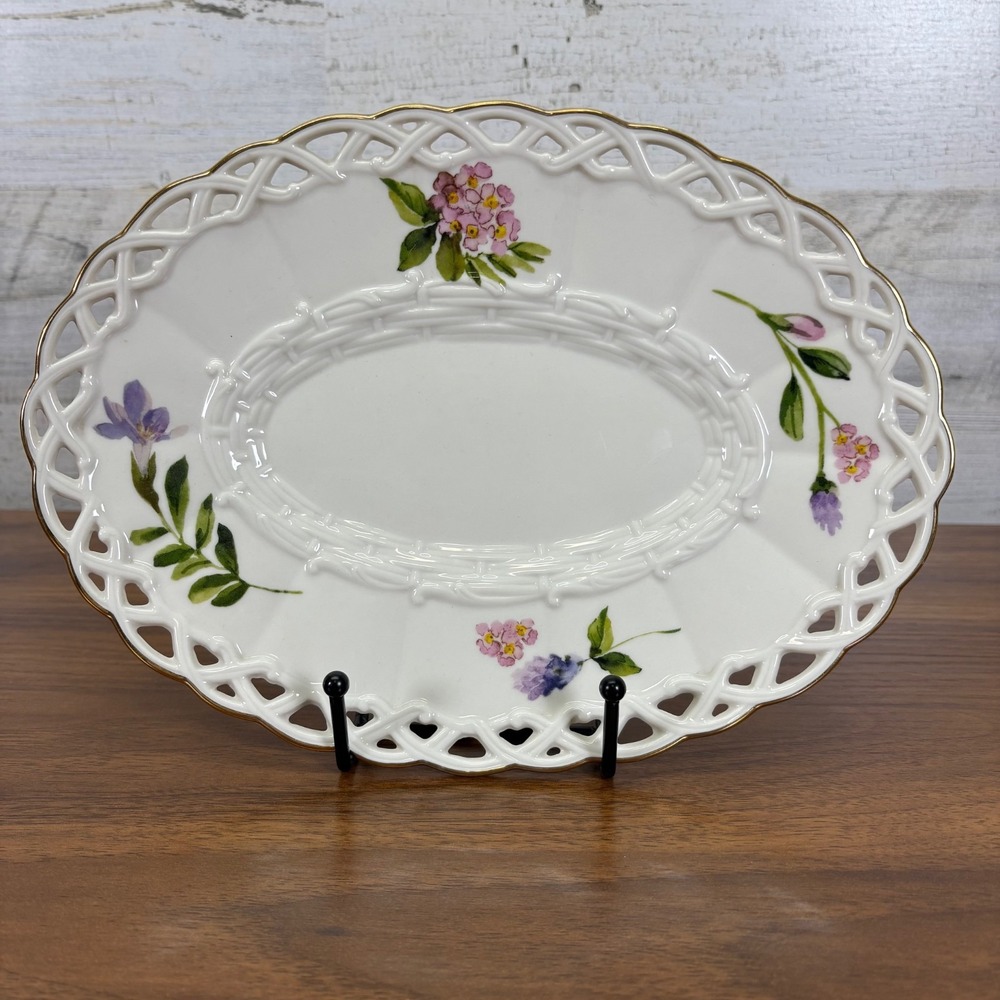 Lenox‎ Wildflower Basket Vanity Oval Tray Pate Ivory China Vintage 10" x 7"